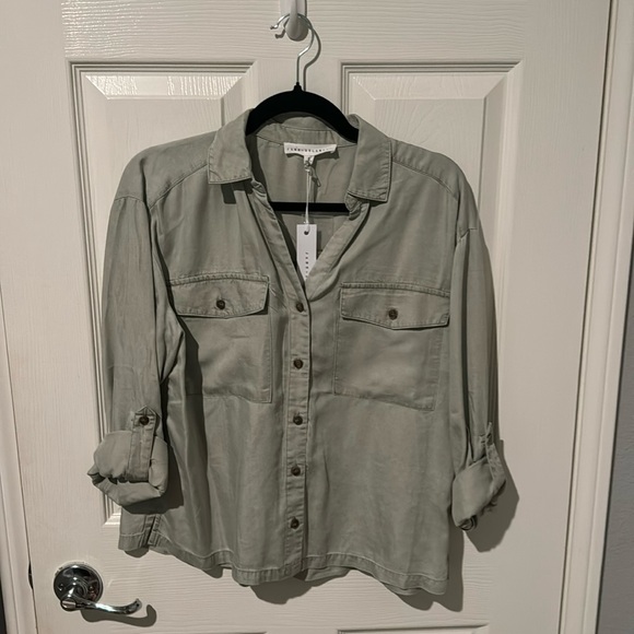 NWT Jane + Delancey button up blouse size small in greenish grey - Picture 1 of 5